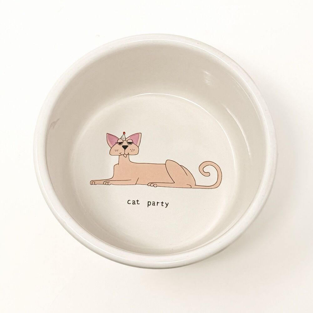 Party Cat Ursula Dodge Stoneware Cat Food Bowl 6” Cats Party Hats Pet Dish